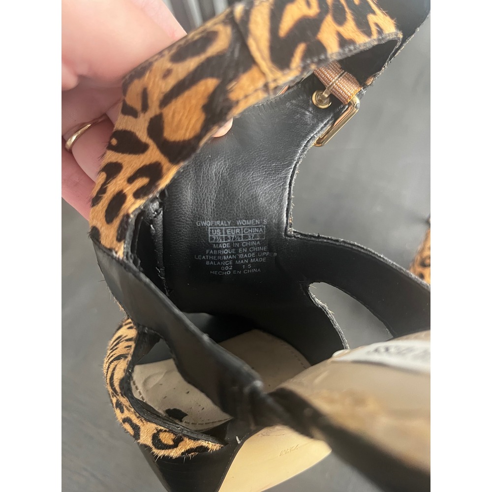 Guess Leopard Print Calf Hair Platform Stiletto Sandals Peep Toe Slingback - Picture 9 of 15